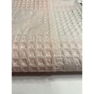 Vintage WELCOME HOME Pink White Wide Striped Fringed Baby Blanket 38" X 40"